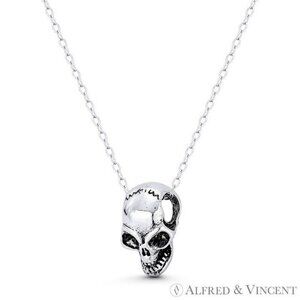 Skull / Skeleton Head Dia De Los Muertos Charm in Oxidized .925 Sterling Silver